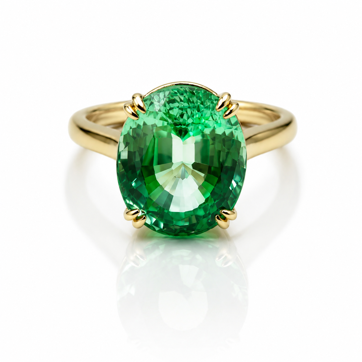 1 Lab Created Oval Green Sapphire 4-Prong Solitaire Ring - 图片 1