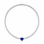 Lab Grown Diamond Tennis Choker Necklace with Center Heart Shape Lab Created Blue Sapphire