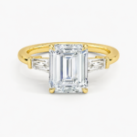 Lab Grown Emerald Cut Diamond Ring with Trapezoid Lab Diamond Side Stones
