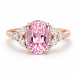 Lab Created Oval Pink Sapphire Ring with Pear & Round Lab Grown Diamond Side Stones