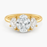 Lab Grown Oval Three Stone Diamond Ring with Half-Moon Cut Side Stones