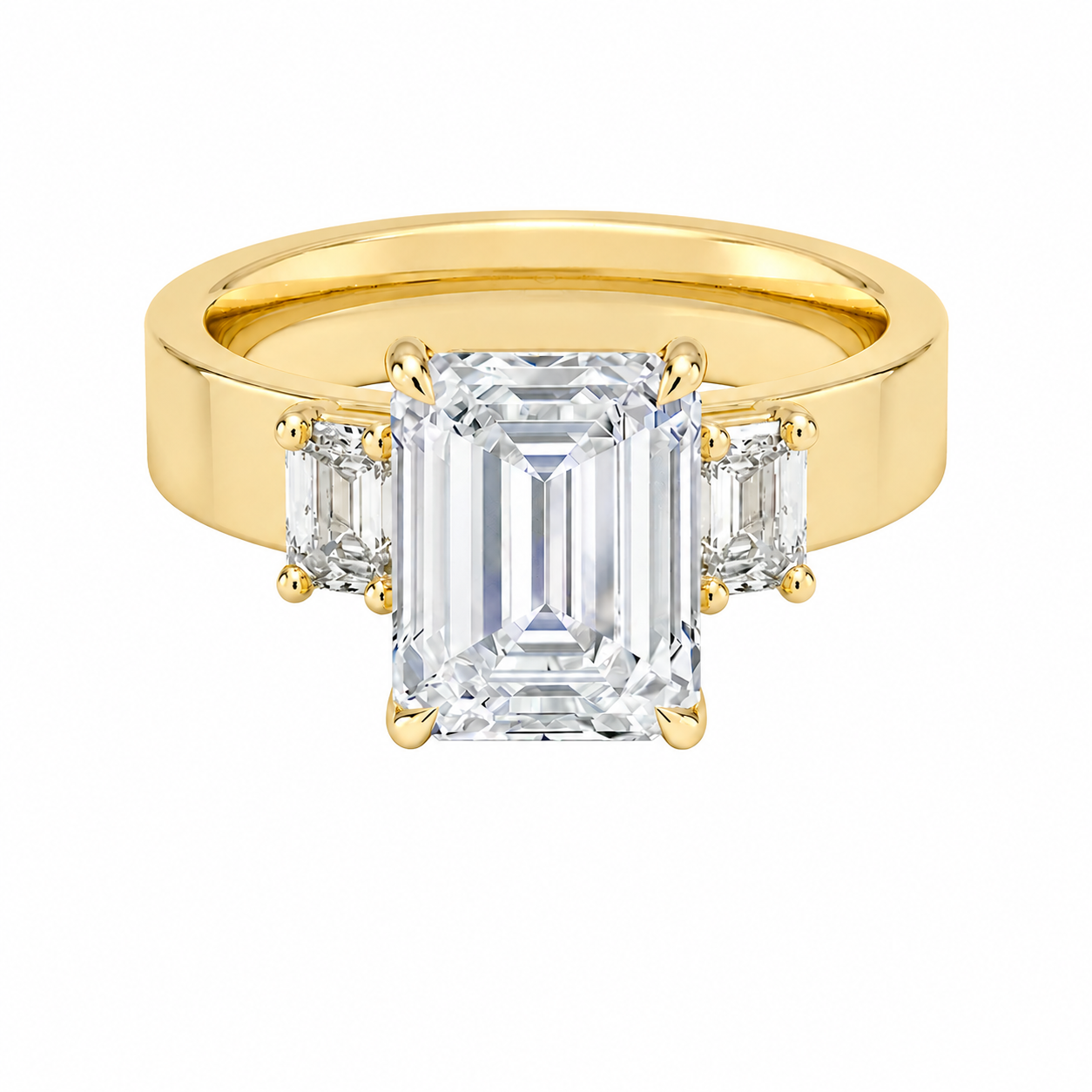 1 Lab Grown Emerald Cut Diamond Ring with Emerald Lab Diamond Side Stones - 图片 1