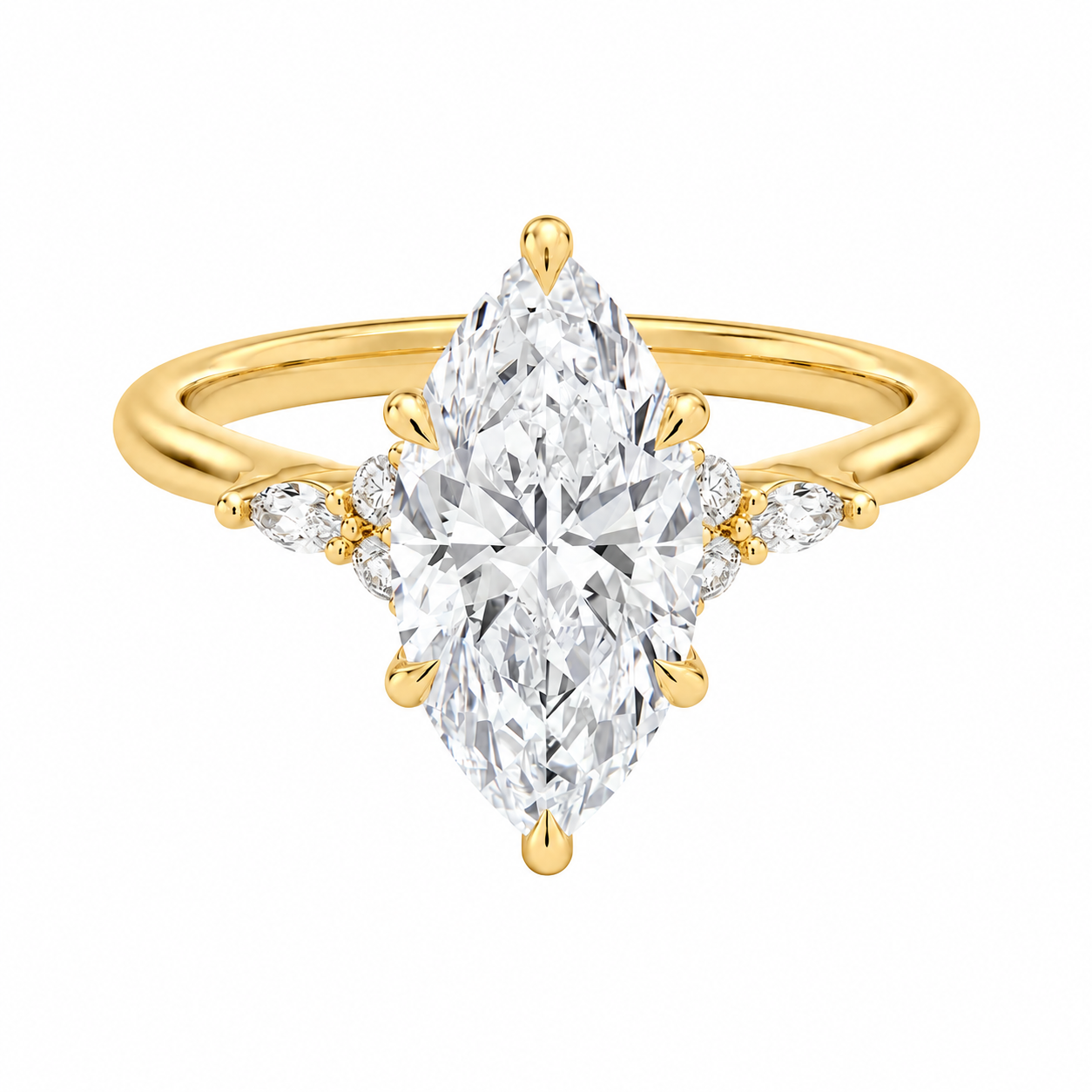 1 Lab Grown Marquise Diamond Ring with Round & Marquise Lab Diamond Side Stones - 图片 1