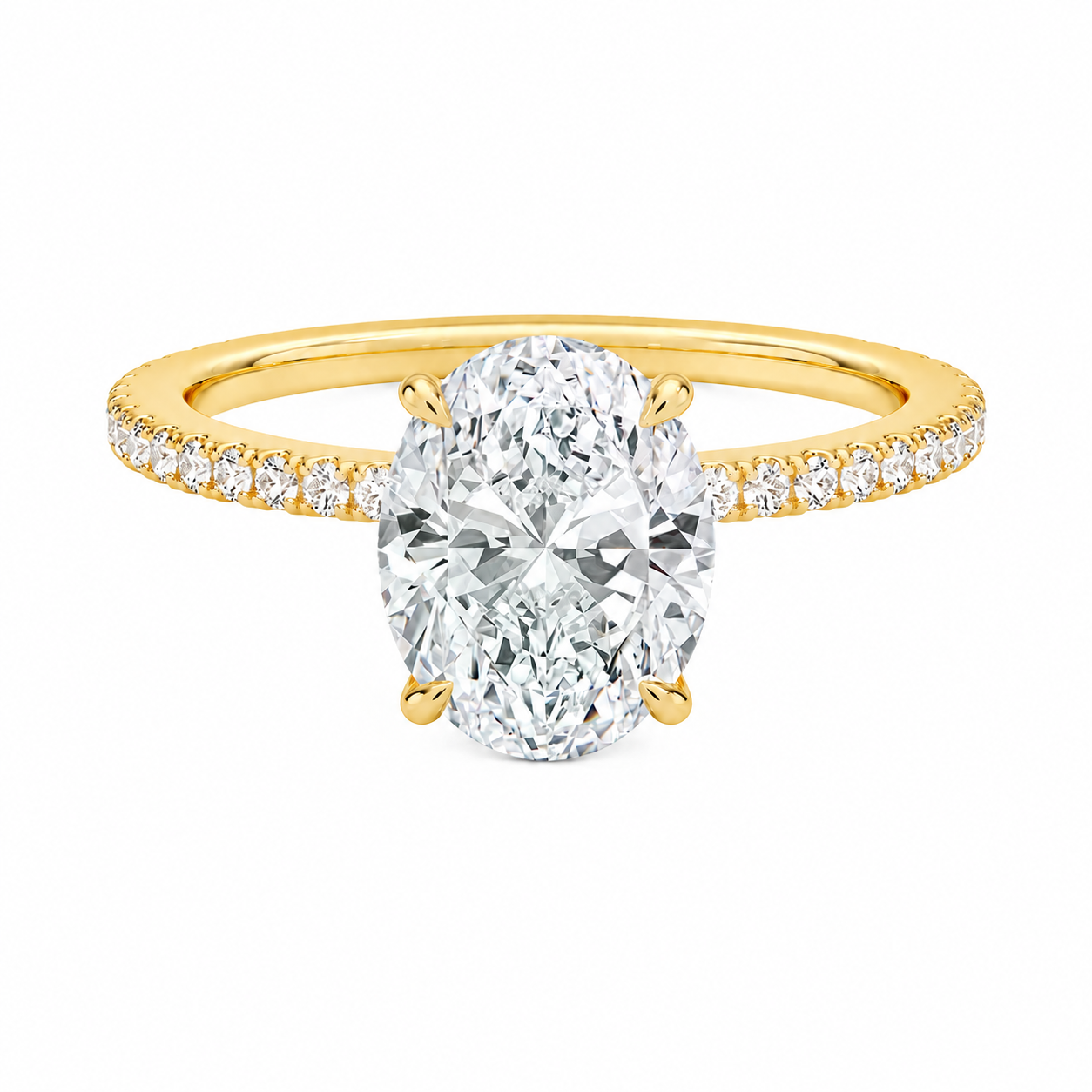 1 Lab Grown Oval Diamond Solitaire Ring with Pave Lab Diamond Band - 图片 1