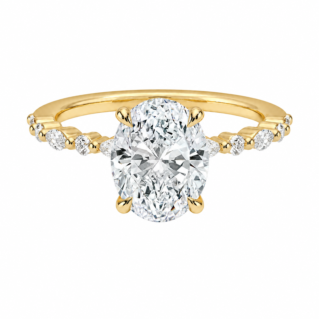 1 Lab Grown Oval Diamond Ring with Scattered Side Lab Diamond Accents - 图片 1