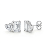 Lab Grown Heart & Emerald Cut Mixed Diamond Stud Earrings