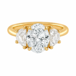 Lab Grown Oval Three Stone Diamond Ring with Half-Moon Cut Side Stones