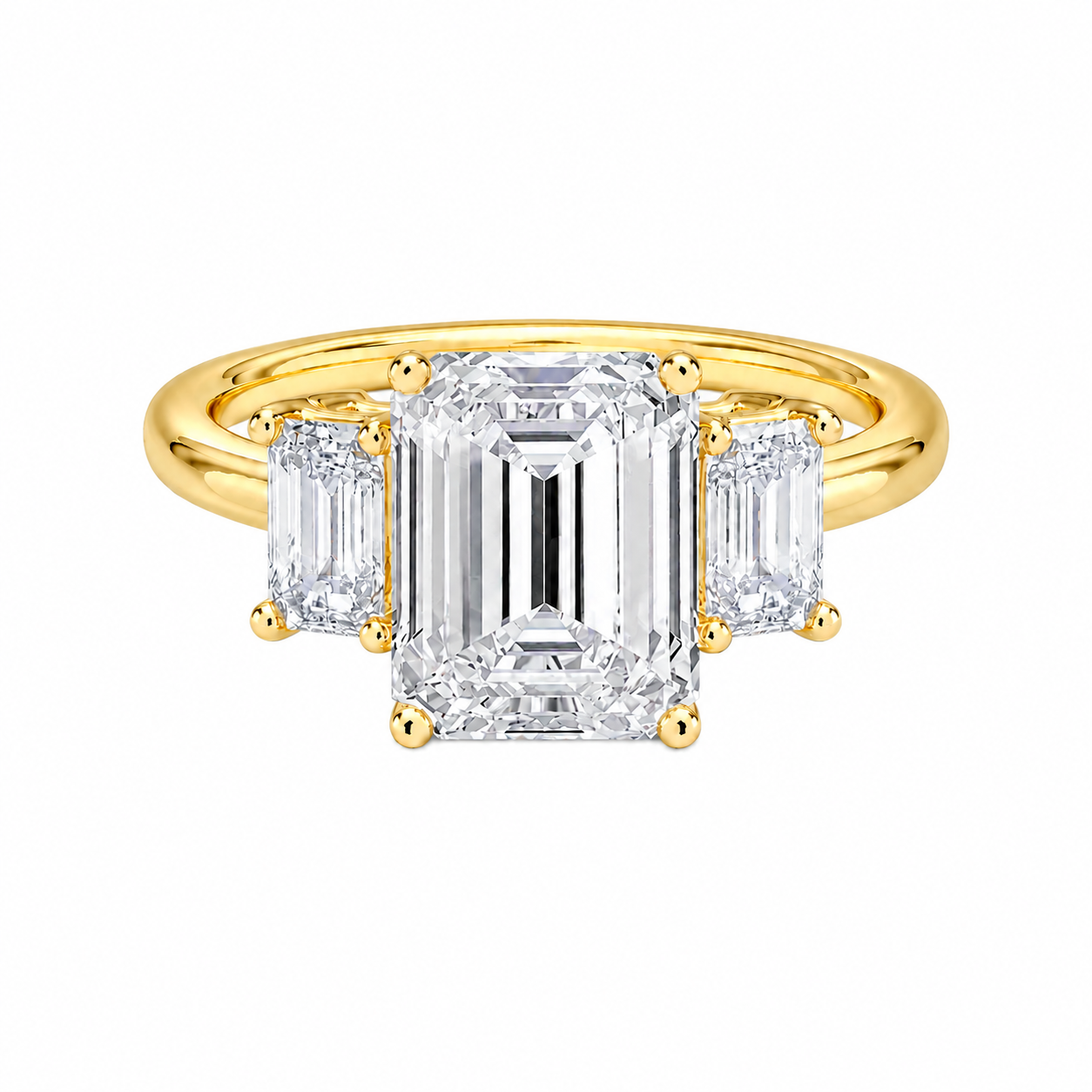 1 Lab Grown Emerald Cut Diamond Ring with Emerald Lab Diamond Side Stones - 图片 1