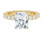Lab Grown Emerald Cut Diamond Ring with Full Pave Lab Diamond Band