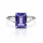 Lab Created Emerald Cut  Tanzan‑Purple Sapphire Ring with Pear Lab Grown Diamond Side Stones