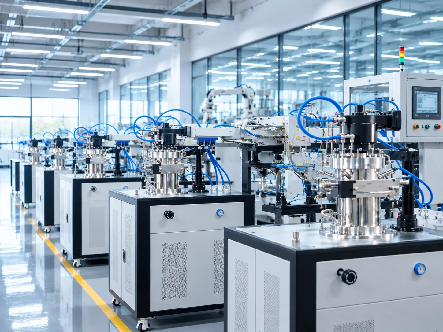 Production equipment inside a bright laboratory facility
